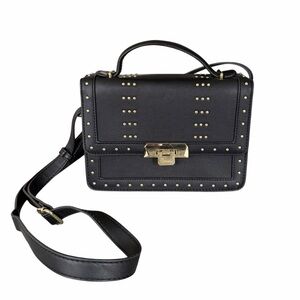 Harrods Black Gold Studded Handbag Crossbody Shoulder Bag Faux Leather